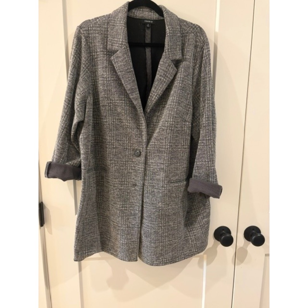 Torrid Grey Glen Plaid Longline Blazer Jacket Plus Size 3 3X Single Button Knit